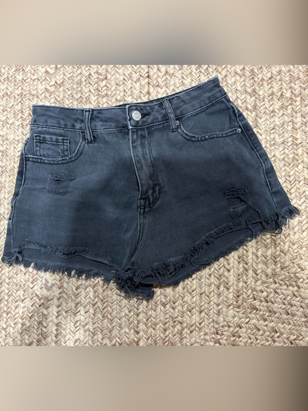 Pacsun Black Frayed Hem High-Waist Festival Denim Shorts